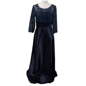 Lan Ting Dress Women‎ 6 Navy Lace Satin Wedding Mother of the Bride Formal Event